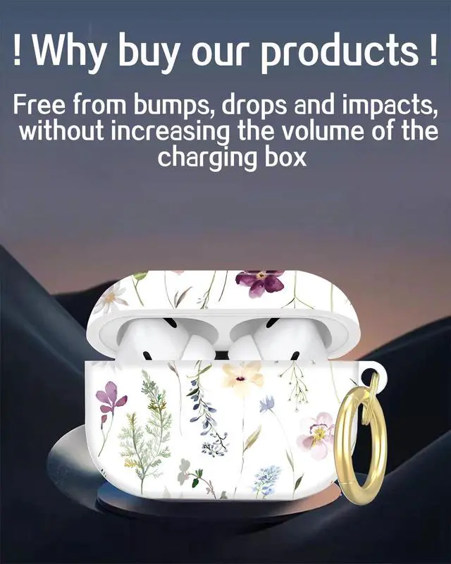 Alt view image 3 of 5 - Compatible with AirPod Pro 2nd/1st Generation Case Cover with Key Chain,Full Protective Shockproof Wireless Headphone Case for Airpod Pro 2023/2022/2019(Watercolor Floral Wildflowers)
