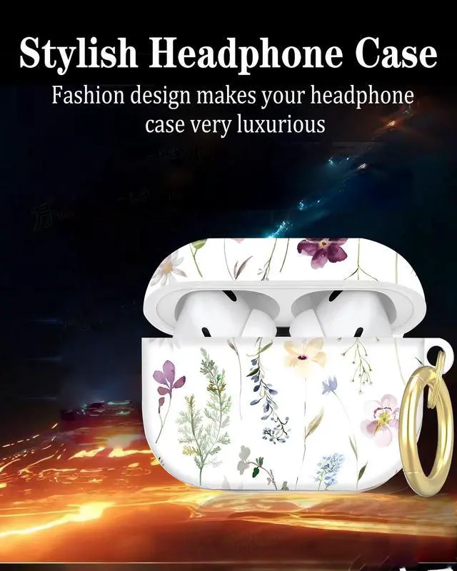 Alt view image 4 of 5 - Compatible with AirPod Pro 2nd/1st Generation Case Cover with Key Chain,Full Protective Shockproof Wireless Headphone Case for Airpod Pro 2023/2022/2019(Watercolor Floral Wildflowers)