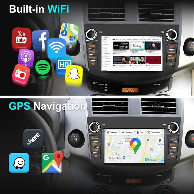 Alt view image 6 of 7 - 4+64G Car Radio Stereo for Toyota RAV4 2006 2007 2008 2009 2010 2011 2012 Wireless CarPlay Android Auto, 7'' Touchscreen Stereo, GPS Navi WiFi, Backup Camera, FM Physical Button Knob