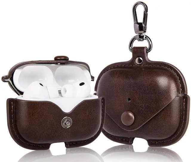 Main image of Charging Case Cover for Apple Airpods Pro 3 (2025). Elegant Retro-Style PU Leather, Protective Portable Shockproof Case with Key Chain, LED Visibility for Easy Status CheckCoffee