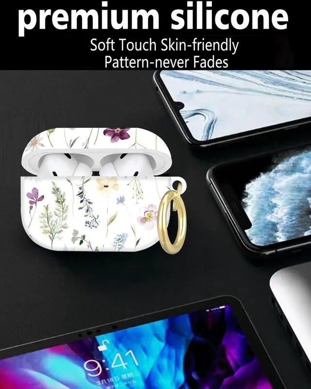 Alt view image 5 of 5 - Compatible with AirPod Pro 2nd/1st Generation Case Cover with Key Chain,Full Protective Shockproof Wireless Headphone Case for Airpod Pro 2023/2022/2019(Watercolor Floral Wildflowers)