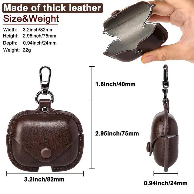 Alt view image 4 of 7 - Charging Case Cover for Apple Airpods Pro 3 (2025). Elegant Retro-Style PU Leather, Protective Portable Shockproof Case with Key Chain, LED Visibility for Easy Status CheckCoffee