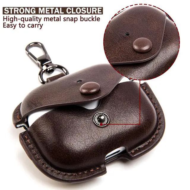 Alt view image 5 of 7 - Charging Case Cover for Apple Airpods Pro 3 (2025). Elegant Retro-Style PU Leather, Protective Portable Shockproof Case with Key Chain, LED Visibility for Easy Status CheckCoffee