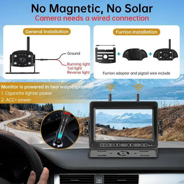 Alt view image 3 of 7 - Dual Wireless Backup Camera for RV Truck with 7" 1080P Monitor System | 350ft Stable Range, 4CH DVR Loop Recording, Dual Antennas, IP69K Waterproof, IR Night Vision for Trailer Camper Pickup Boat