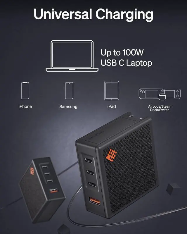 Alt view image 7 of 7 - 100W USB-C Charger, 4-Port, 3C1A, PD 3.0, No-Reset, No-Throttle