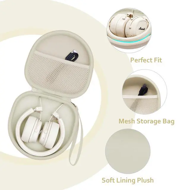 Alt view image 5 of 6 - Hard Case Compatible with Marshall Major V/III/IV Headphones, Cream | Compatible with BERIBES/TOZO/KVIDIO/Beats/Jlab Soundcore Anker Noise Cancelling Over-Ear Headphones
