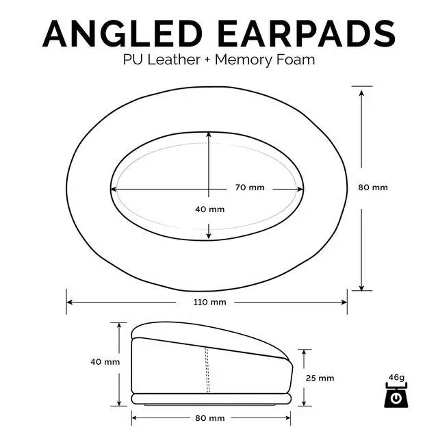 Alt view image 3 of 7 - Angled Earpads for Cloud Alpha, HyperX, ATH M50X, M50BT, Turtle Beach & More | Extra Thick Memory Foam Ear Pads for Comfort, PU Black