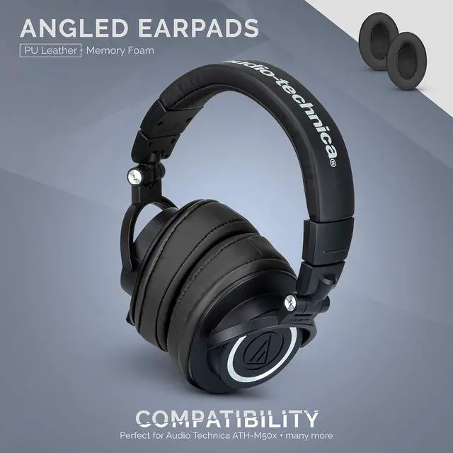 Alt view image 5 of 7 - Angled Earpads for Cloud Alpha, HyperX, ATH M50X, M50BT, Turtle Beach & More | Extra Thick Memory Foam Ear Pads for Comfort, PU Black