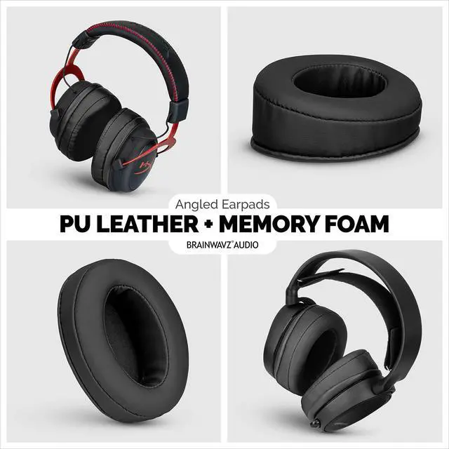 Alt view image 6 of 7 - Angled Earpads for Cloud Alpha, HyperX, ATH M50X, M50BT, Turtle Beach & More | Extra Thick Memory Foam Ear Pads for Comfort, PU Black