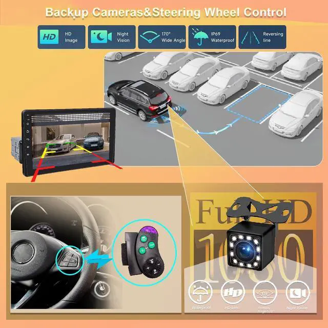 Alt view image 3 of 7 - 9'' Single Din Car Stereo with Wireless Apple Carplay Android Auto | FM Radio Bluetooth 5.2, IPS Touchscreen Big Screen, HD Backup Camera, Digitial Audio Receiver, GPS Navigation, 180 Watts