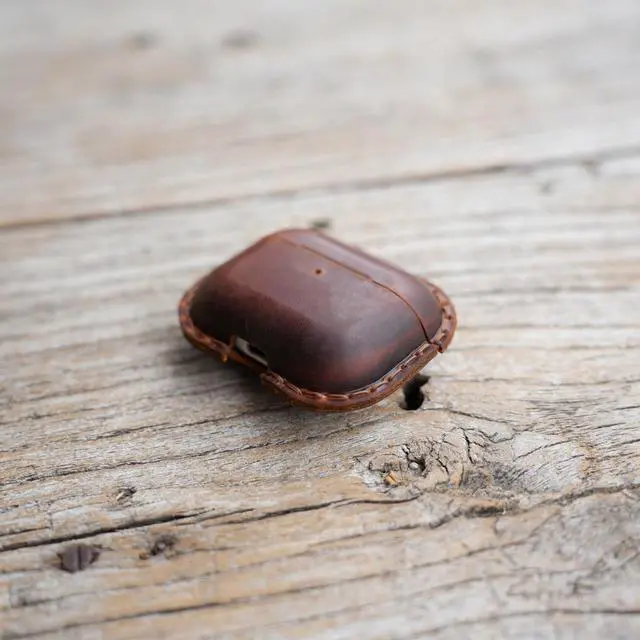 Alt view image 2 of 7 - Genuine Vintage Leather Distressed Leather for Airpods Pro 3 3rd Gen (2025) Wireless Charging Protective Cover Earbud Case Compatible with MagSafe Brown