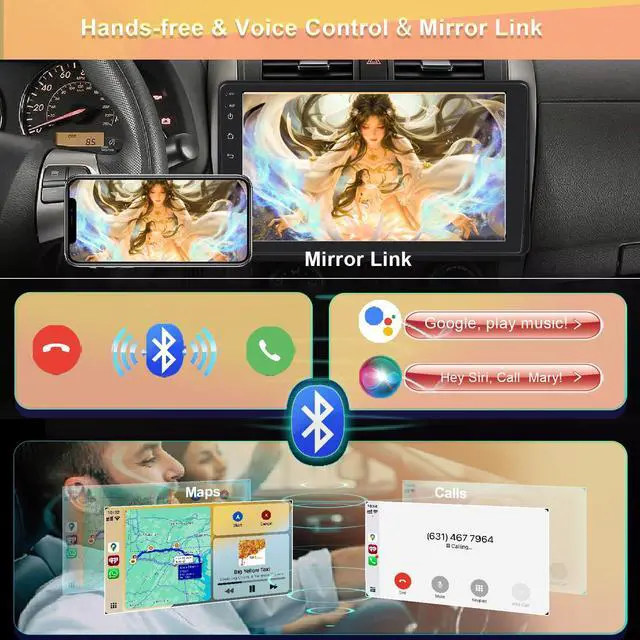 Alt view image 5 of 7 - 9'' Single Din Car Stereo with Wireless Apple Carplay Android Auto | FM Radio Bluetooth 5.2, IPS Touchscreen Big Screen, HD Backup Camera, Digitial Audio Receiver, GPS Navigation, 180 Watts