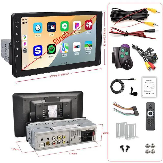 Alt view image 7 of 7 - 9'' Single Din Car Stereo with Wireless Apple Carplay Android Auto | FM Radio Bluetooth 5.2, IPS Touchscreen Big Screen, HD Backup Camera, Digitial Audio Receiver, GPS Navigation, 180 Watts