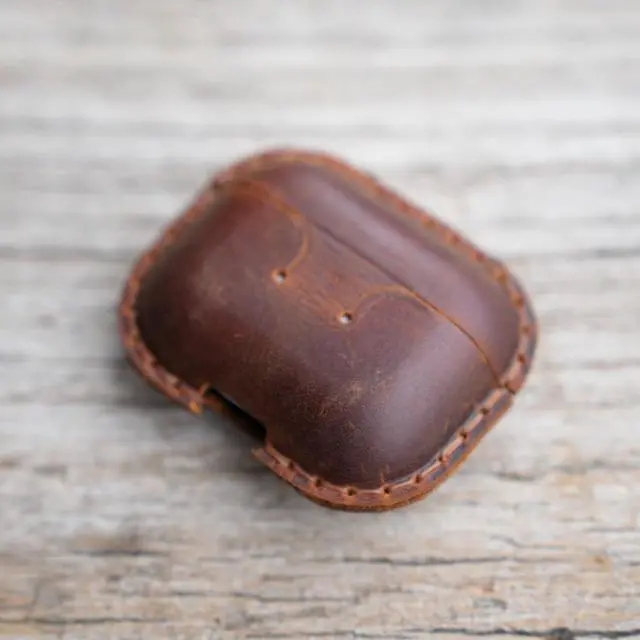 Alt view image 4 of 7 - Genuine Vintage Leather Distressed Leather for Airpods Pro 3 3rd Gen (2025) Wireless Charging Protective Cover Earbud Case Compatible with MagSafe Brown