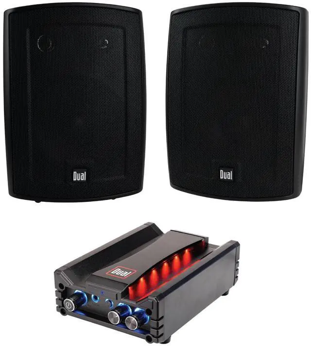 Main image of LU63PB 6.5" Black 3-Way High Performance Outdoor Indoor Speakers with DBTMA100 Black Micro Wireless Bluetooth Amplifier Bundle
