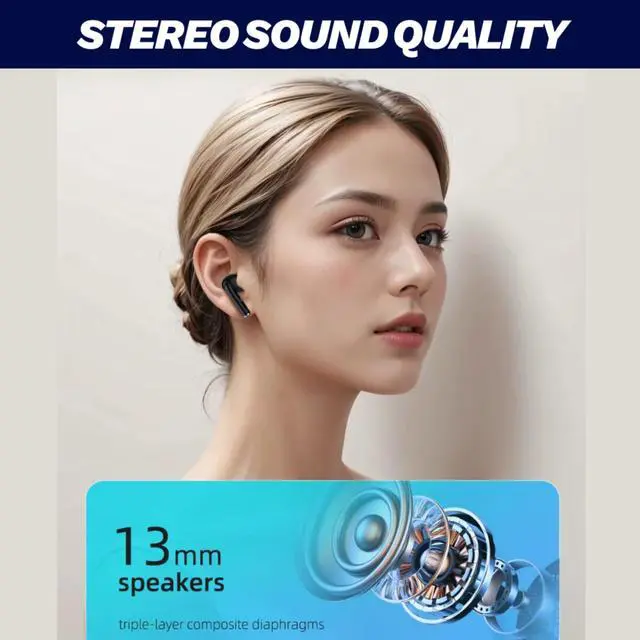 Alt view image 2 of 7 - 5.0 Pro True Wireless TWS Bluetooth Earbuds with Charging Case + USB-C Cable, 20H Playtime, Deep Stereo Bass, Touch Control, iOS Android iPhone, Comfort Fit, Built-in Mic, Sport, White