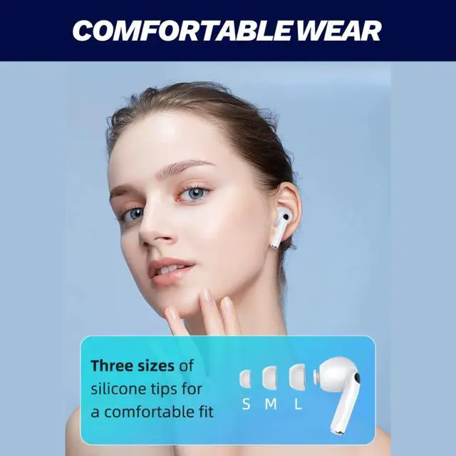 Alt view image 4 of 7 - 5.0 Pro True Wireless TWS Bluetooth Earbuds with Charging Case + USB-C Cable, 20H Playtime, Deep Stereo Bass, Touch Control, iOS Android iPhone, Comfort Fit, Built-in Mic, Sport, White