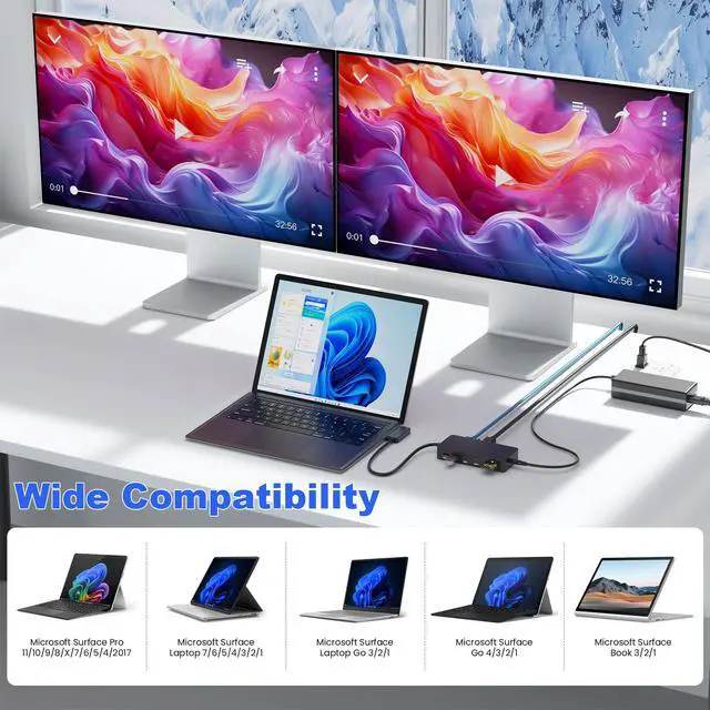 Alt view image 4 of 7 - Surface Docking Station with Power Adapter, 11-in-1 Surface Dock, Dual Monitor 4K HDMI & VGA, Ethernet, USB Hub, SD/TF Card Reader for Surface Pro/Laptop/Book (HDMI + VGA)