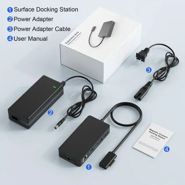 Alt view image 5 of 7 - Surface Docking Station with Power Adapter, 11-in-1 Surface Dock, Dual Monitor 4K HDMI & VGA, Ethernet, USB Hub, SD/TF Card Reader for Surface Pro/Laptop/Book (HDMI + VGA)