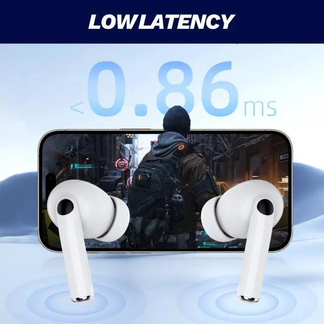 Alt view image 7 of 7 - 5.0 Pro True Wireless TWS Bluetooth Earbuds with Charging Case + USB-C Cable, 20H Playtime, Deep Stereo Bass, Touch Control, iOS Android iPhone, Comfort Fit, Built-in Mic, Sport, White