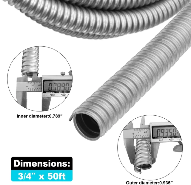 Alt view image 3 of 7 - 3/4 inch x50ft Flexible Electrical Conduit - Galvanized Steel Greenfield Flex Metal Conduit for Exposed Wiring, AC Connections & Industrial Cable Protection