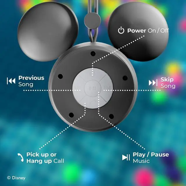 Alt view image 4 of 7 - Disney Mickey Mouse Ears Bluetooth Shower Speaker with Suction Cup Disney IPX4 Rated Water Resistant Speaker for Shower, Baths| Up to 5 HRs Playtime, Built in Button Controls and Mic for Phone Calls