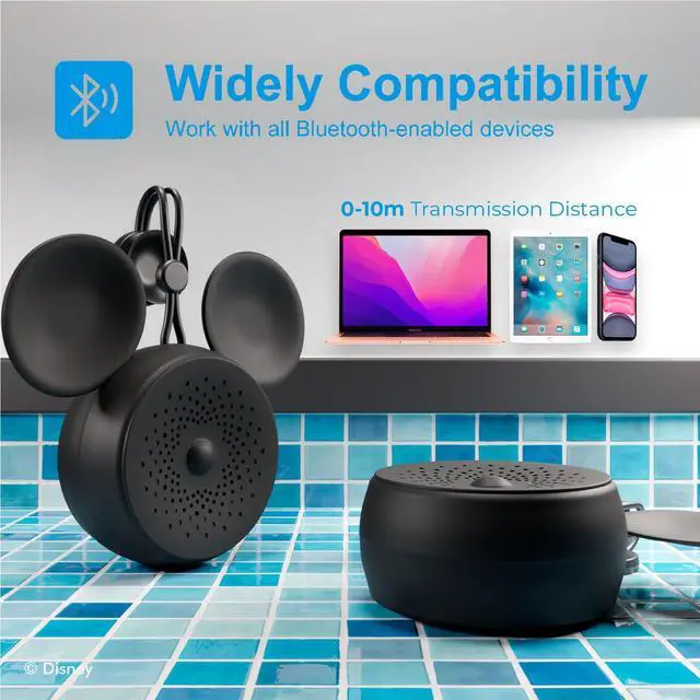 Alt view image 6 of 7 - Disney Mickey Mouse Ears Bluetooth Shower Speaker with Suction Cup Disney IPX4 Rated Water Resistant Speaker for Shower, Baths| Up to 5 HRs Playtime, Built in Button Controls and Mic for Phone Calls