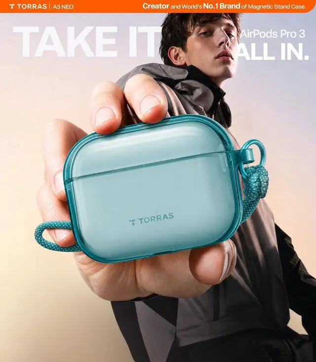 Alt view image 2 of 7 - A3 Neo for AirPods Pro 3 Case with Lanyard, 3rd Gen, Glacier Sprint | Anti-Yellowing Soft TPU, Protective Shockproof Cover, Slim Translucent, Wireless Charging, Keychain, Anti-Lost, LED Visible