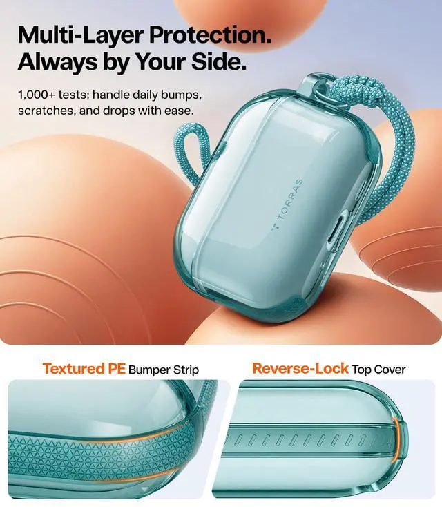 Alt view image 3 of 7 - A3 Neo for AirPods Pro 3 Case with Lanyard, 3rd Gen, Glacier Sprint | Anti-Yellowing Soft TPU, Protective Shockproof Cover, Slim Translucent, Wireless Charging, Keychain, Anti-Lost, LED Visible