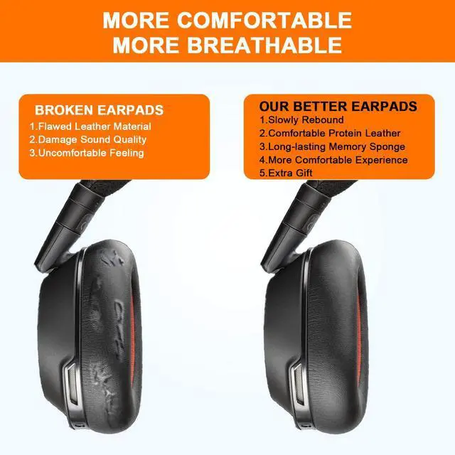 Alt view image 5 of 7 - Replacement Ear Pads for Plantronics Voyager 8200 UC, Earpads Cushions Compatible with Plantronics BackBeat Pro 2 Wireless Headphones, Premium Protein Leather Softer Memory Foam Noise Canceling