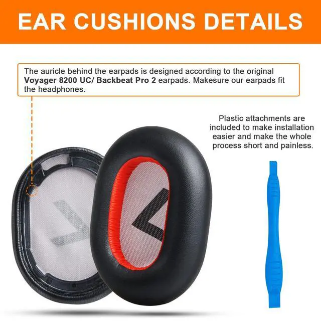 Alt view image 6 of 7 - Replacement Ear Pads for Plantronics Voyager 8200 UC, Earpads Cushions Compatible with Plantronics BackBeat Pro 2 Wireless Headphones, Premium Protein Leather Softer Memory Foam Noise Canceling
