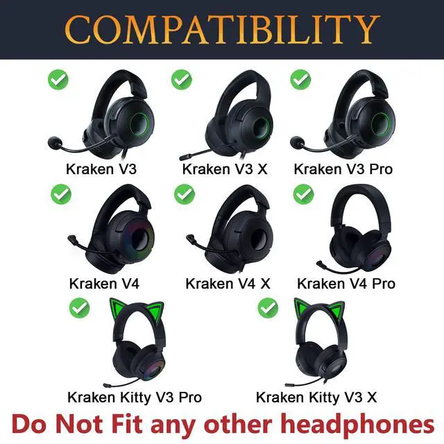 Alt view image 2 of 7 - Earpads Replacement for Razer Kraken V3/V3 Pro/V3 X, Kitty V3 Pro/Kitty V3 X, V4/V4 Pro/V4 X Gaming Headsets, Ear Pads Cushions with Noise Isolation Foam - CG Black