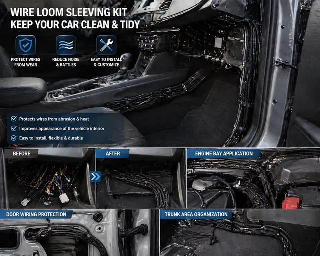 Alt view image 7 of 7 - Split Wire Loom Kit, Wiring Harness Protection with Heat Shrink Tubing | Master Wire Loom Kit with Split Loom, Heat Shrink Tubing & Braided Sleeves, No-Chew Cord Protection for Car, Truck & RV