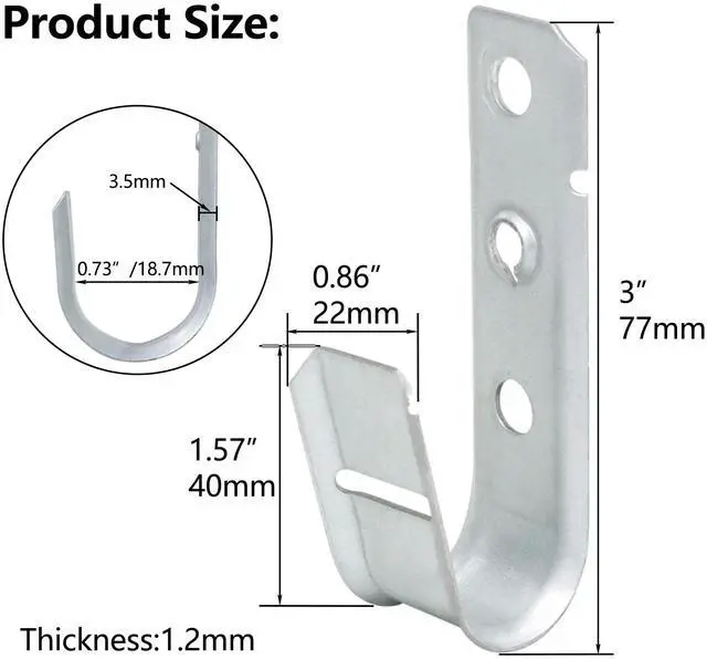 Alt view image 4 of 7 - 25 Pack 3/4" Heavy Duty Cable Support J Hooks, Cable and Wire Support J-Hook Hangers for Wall Mounting and Attaching to Vertical Surfaces