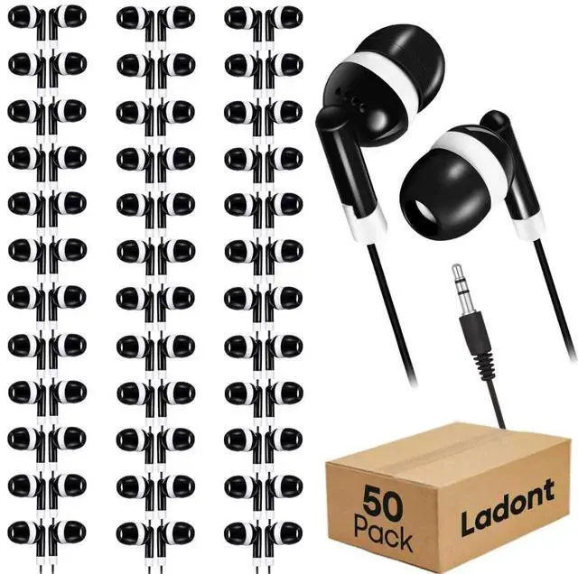 Main image of 50-Pack Kids Bulk Earbuds for Classroom, Individually Bagged Wired Headphones for Students, School Headsets for ESL & State Testing, in-Ear Stereo for Chromebook & Audiometer (Black)