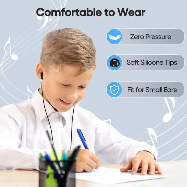 Alt view image 5 of 7 - 50-Pack Kids Bulk Earbuds for Classroom, Individually Bagged Wired Headphones for Students, School Headsets for ESL & State Testing, in-Ear Stereo for Chromebook & Audiometer (Black)