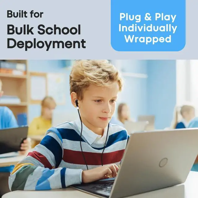 Alt view image 7 of 7 - 50-Pack Kids Bulk Earbuds for Classroom, Individually Bagged Wired Headphones for Students, School Headsets for ESL & State Testing, in-Ear Stereo for Chromebook & Audiometer (Black)