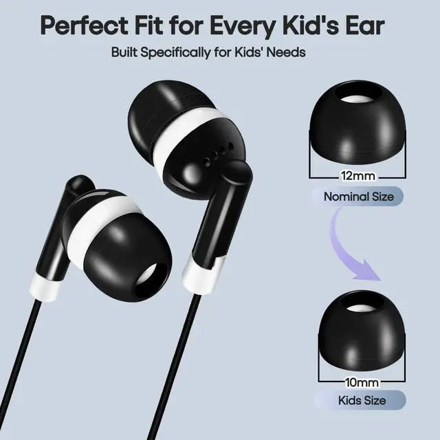 Alt view image 6 of 7 - 50-Pack Kids Bulk Earbuds for Classroom, Individually Bagged Wired Headphones for Students, School Headsets for ESL & State Testing, in-Ear Stereo for Chromebook & Audiometer (Black)