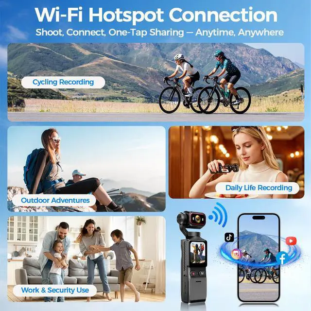 Alt view image 7 of 7 - 4K Vlogging Camera WiFi, 6-Axis Stabilization Handheld POV Camera with 32GB | Pocket Camera with 180° Rotating Lens, Touchscreen, Personal Body Camera for Travel, Vlog, Selfies, Sports & Daily