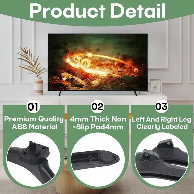 Alt view image 3 of 7 - TV Stand Legs Base Compatible with Hisense 50 55 58 60 65 Inch Smart LED TV | Tabletop TV Feet Stand Legs replacement Compatible with Hisense 50H55E 55E3G 58V1F-R H65E3A, Screws Included