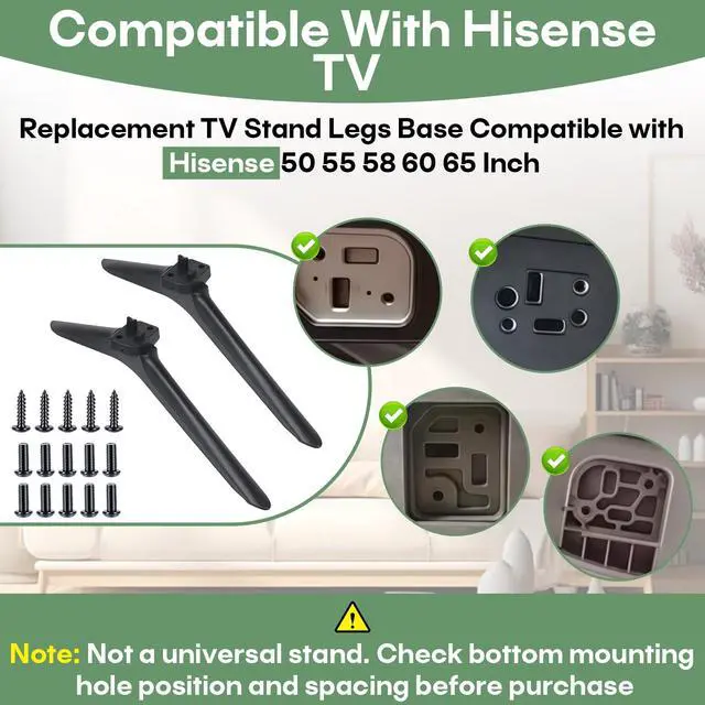 Alt view image 4 of 7 - TV Stand Legs Base Compatible with Hisense 50 55 58 60 65 Inch Smart LED TV | Tabletop TV Feet Stand Legs replacement Compatible with Hisense 50H55E 55E3G 58V1F-R H65E3A, Screws Included