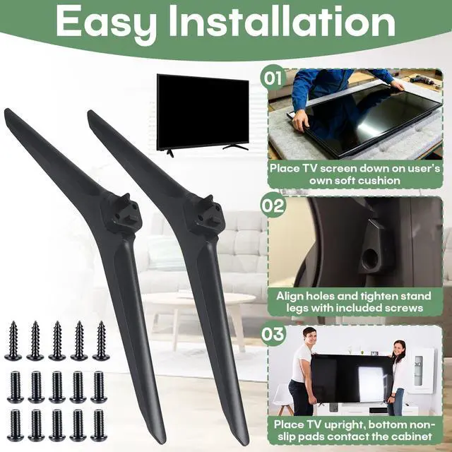 Alt view image 6 of 7 - TV Stand Legs Base Compatible with Hisense 50 55 58 60 65 Inch Smart LED TV | Tabletop TV Feet Stand Legs replacement Compatible with Hisense 50H55E 55E3G 58V1F-R H65E3A, Screws Included