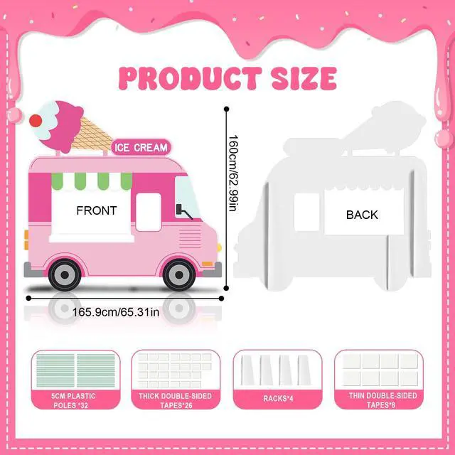Alt view image 2 of 7 - 5.2 FT Ice Cream Truck Cardboard Cutout Ice Cream Party Decoration | Standup Photo Booth Props Backdrop for Summer Ice Cream Dessert Party Baby Shower Birthday Outdoor Decorations Backdrop