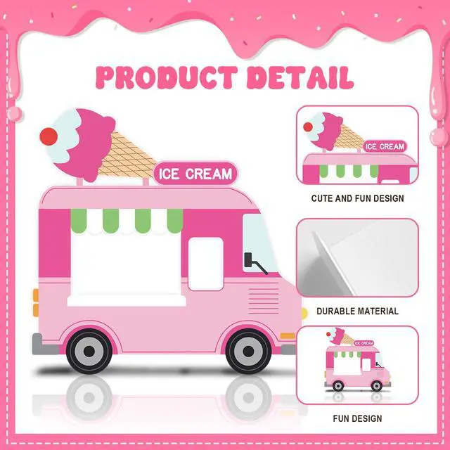 Alt view image 4 of 7 - 5.2 FT Ice Cream Truck Cardboard Cutout Ice Cream Party Decoration | Standup Photo Booth Props Backdrop for Summer Ice Cream Dessert Party Baby Shower Birthday Outdoor Decorations Backdrop
