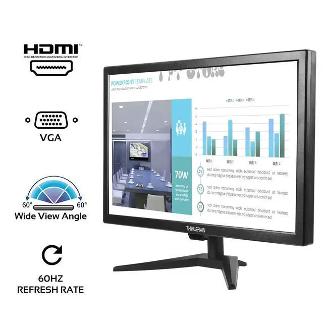 Alt view image 3 of 7 - 20" PC Monitor 16:9 1600x900 Kitchen Monitor LED Screen Display, 5Ms, 60 Hz, VESA Mountable, Build in Speaker, with VGA HDMI AV BNC USB for FireStick, Computer, Laptop