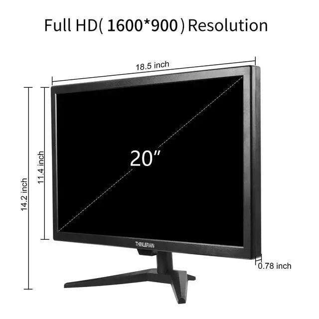 Alt view image 7 of 7 - 20" PC Monitor 16:9 1600x900 Kitchen Monitor LED Screen Display, 5Ms, 60 Hz, VESA Mountable, Build in Speaker, with VGA HDMI AV BNC USB for FireStick, Computer, Laptop