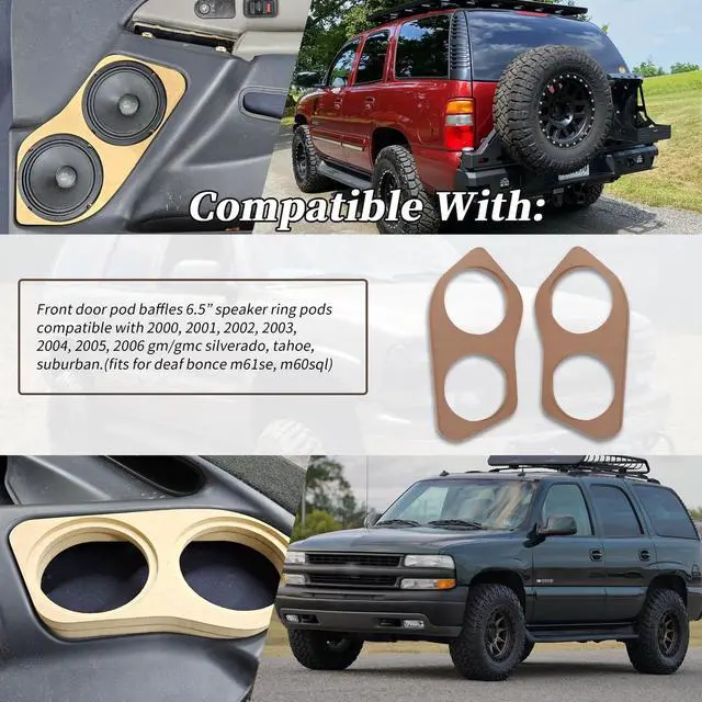 Alt view image 2 of 7 - 2Pcs Front Door Pod Baffles 6.5" Speaker Rings Pods Compatible with 2000-2006 GM/GMC Silverado, Tahoe, Suburban (Fits for Deaf Bonce M61SE, M60SQL)