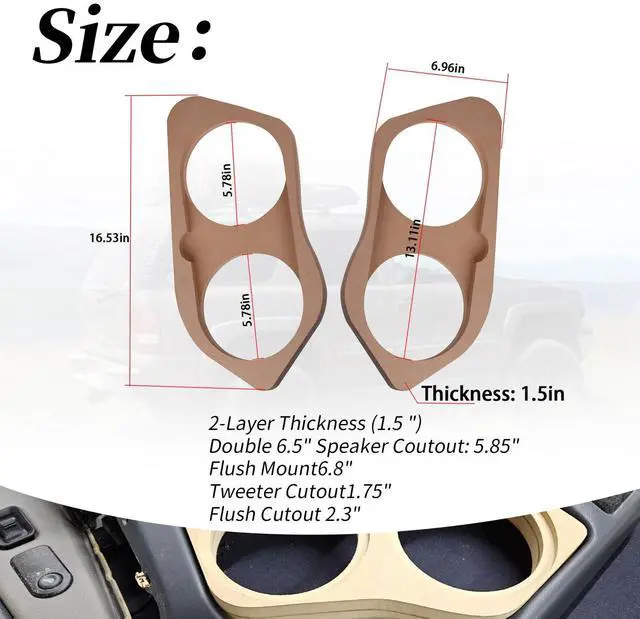 Alt view image 3 of 7 - 2Pcs Front Door Pod Baffles 6.5" Speaker Rings Pods Compatible with 2000-2006 GM/GMC Silverado, Tahoe, Suburban (Fits for Deaf Bonce M61SE, M60SQL)