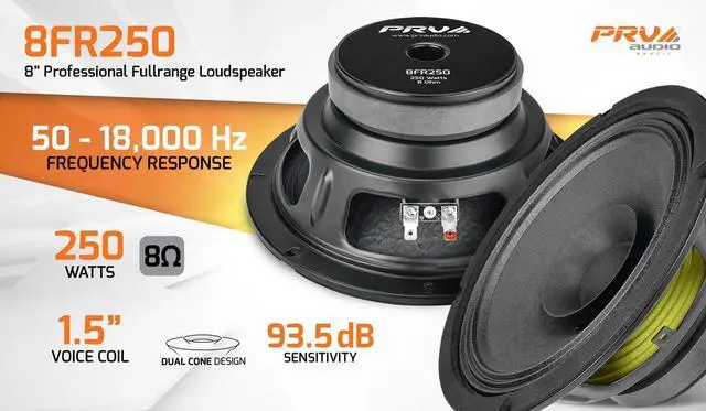 Alt view image 7 of 7 - 8FR250 8 Inch Full Range Speaker, 8 Ohms, 250 Watts Continuous Program Power, 125 Watts RMS Power, 93.5 dB, Full-Range Driver Loudspeaker for Pro Audio Systems (Single)
