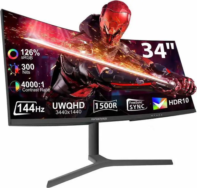 Main image of 34 Inch Curved Monitor 180Hz, UWQHD 3440x1440p Ultrawide Gaming Monitor 1500R with Speaker, PIP/PBP, 4000:1 Contrast, sRGB126%, HDR, FreeSync & G-SYNC, 1ms(MPRT), HDMI/DP Port, Adjustable Stand, VESA